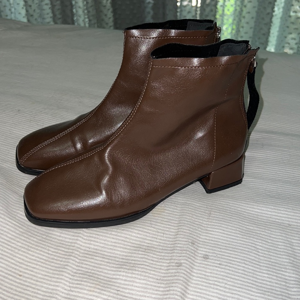 SQUARE TOE FAUX LEATHER BOOT WORN ONCE